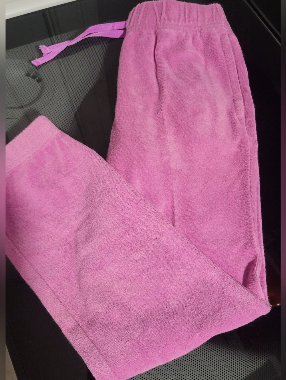 Lands' End Girls Swim Cover Up Pants Size M 8 Orchid Burst Pink Fleece Terry